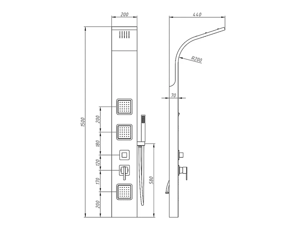 Vente-unique Colonne de douche hydromassante - Argenté - 20 x 150 cm - TYRA