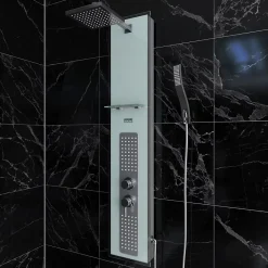 Galedo Colonne de douche hydromassante mécanique avec pommeau + douchette + flexible, blanc, Crystal