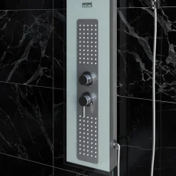 Galedo Colonne de douche hydromassante mécanique avec pommeau + douchette + flexible, blanc, Crystal