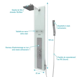 Galedo Colonne de douche hydromassante mécanique avec pommeau + douchette + flexible, blanc, Crystal