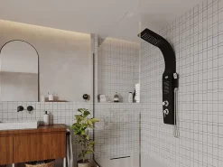 Vente-unique Colonne de douche hydromassante - noire - 20 x 132 cm - KOURBEA