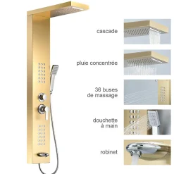 Saniverre Colonne de douche hydromassante LULY 4 jets + 1 robinet Or -