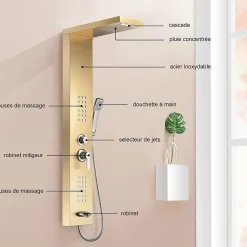 Saniverre Colonne de douche hydromassante LULY 4 jets + 1 robinet Or -