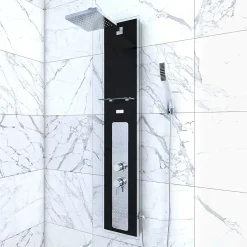 Galedo Colonne de douche hydromassante mécanique avec pommeau + douchette + flexible, noir, Crystal