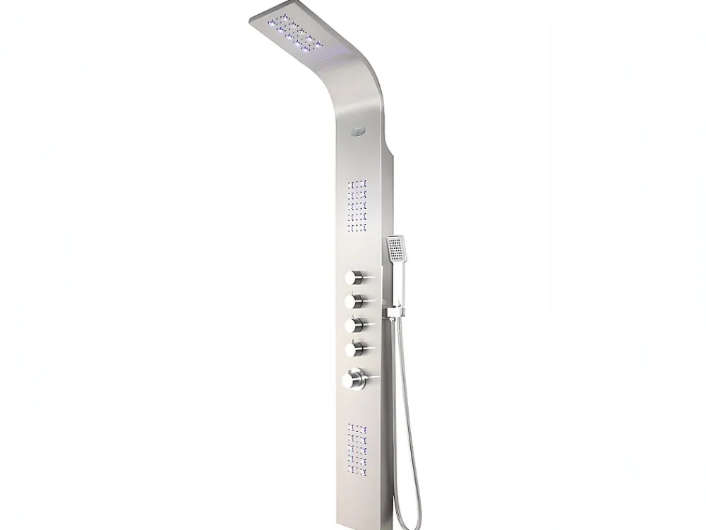 Colonne De Douche Thermostatique|Vente-unique Colonne de douche hydromassante thermostatique à leds - 20 x 165cm - Argent - FELICITA