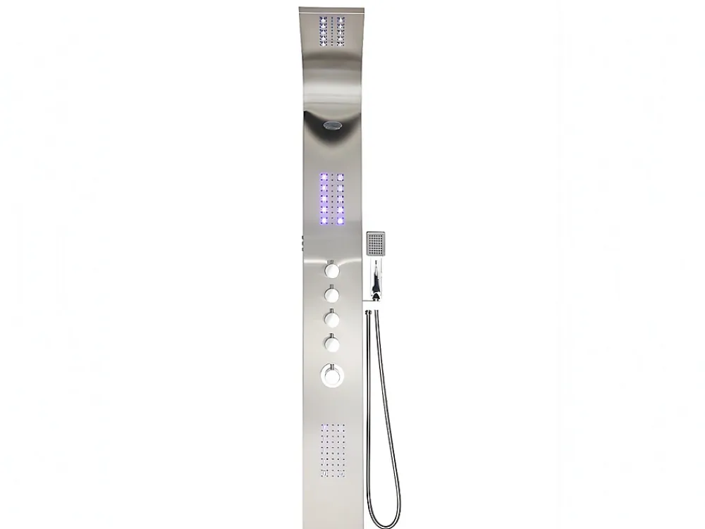 Colonne De Douche Thermostatique|Vente-unique Colonne de douche hydromassante thermostatique à leds - 20 x 165cm - Argent - FELICITA