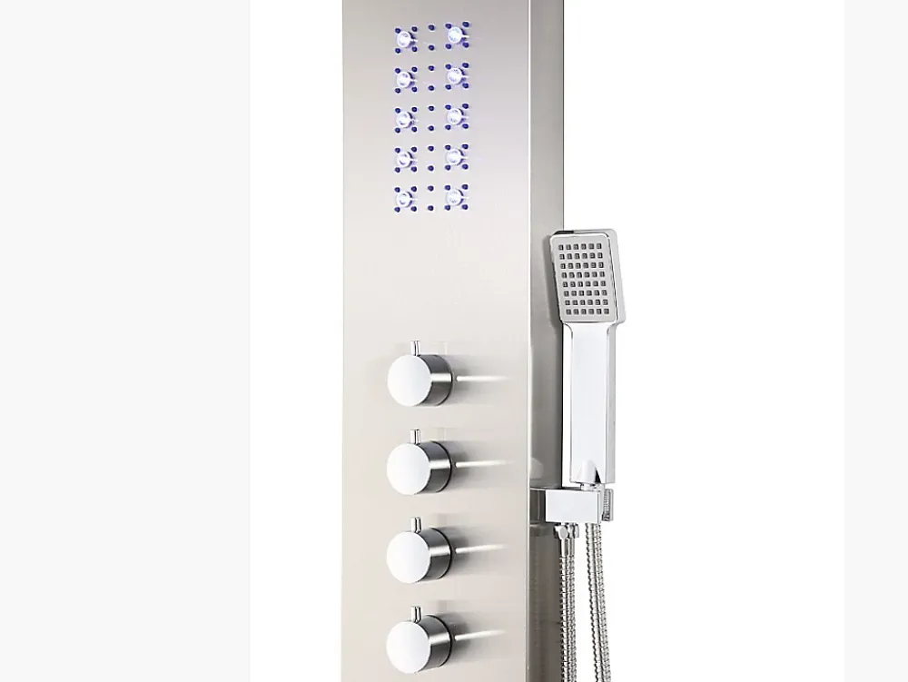 Colonne De Douche Thermostatique|Vente-unique Colonne de douche hydromassante thermostatique à leds - 20 x 165cm - Argent - FELICITA