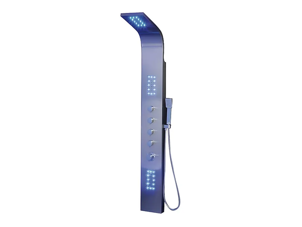 Colonne De Douche Thermostatique|Vente-unique Colonne de douche hydromassante thermostatique à leds - 20 x 165cm - Argent - FELICITA