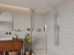 Colonne De Douche Thermostatique|Vente-unique Colonne de douche hydromassante thermostatique à leds - 20 x 165cm - Argent - FELICITA