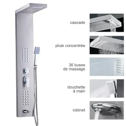 Colonne De Douche Hydromassante|Saniverre Colonne de douche hydromassante LULY 4 jets + 1 robinet Gris -