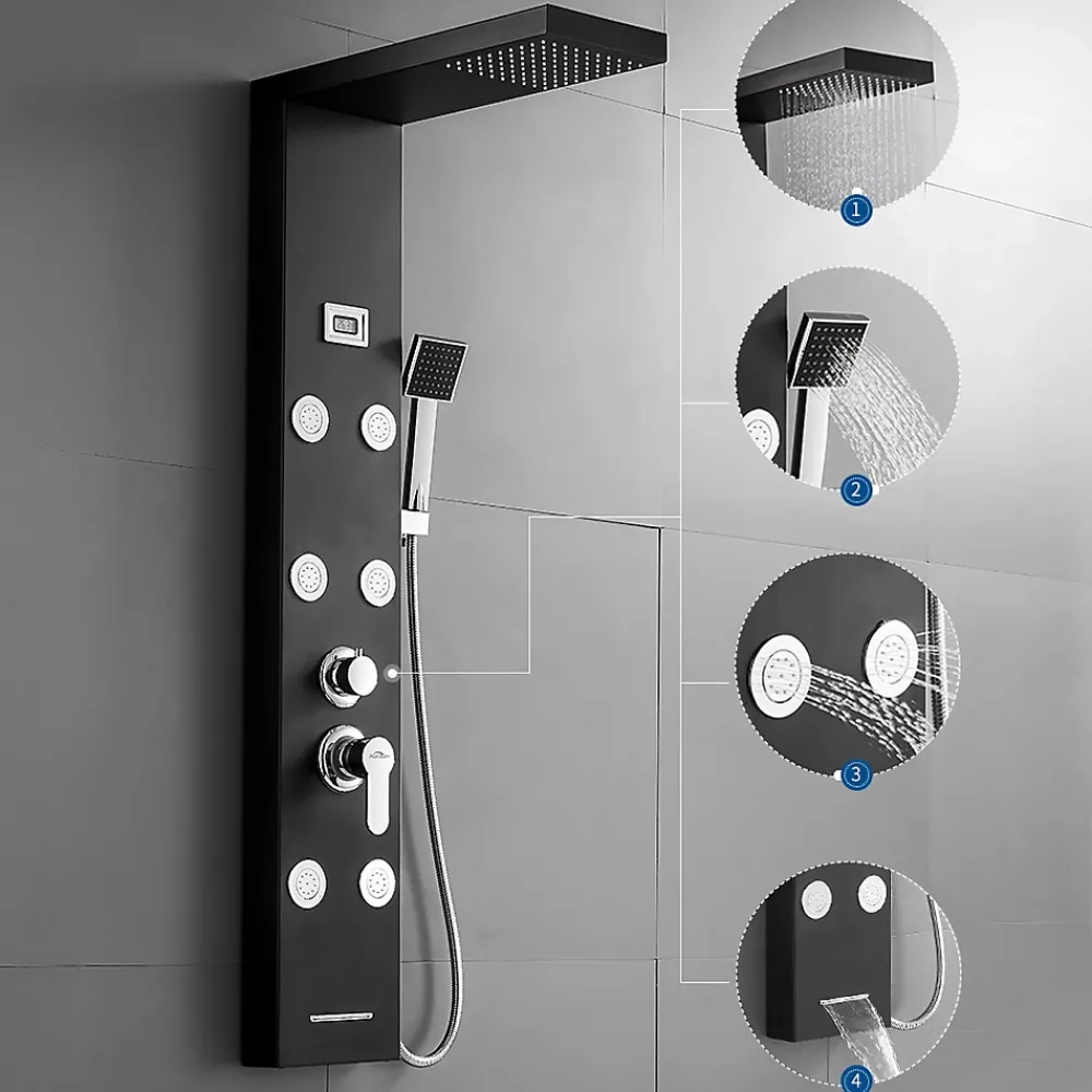 Colonne De Douche Hydromassante|Auralum Max Colonne de Douche Hydromassante Panneau de douche Chromé en Inox Laiton Murale Système de Douche Digitale Multifonctionnel