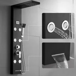 Colonne De Douche Hydromassante|Auralum Max Colonne de Douche Hydromassante Panneau de douche Chromé en Inox Laiton Murale Système de Douche Digitale Multifonctionnel