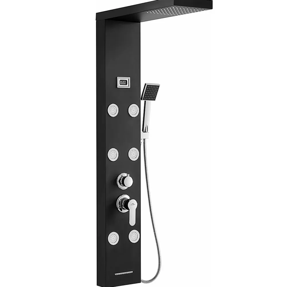 Colonne De Douche Hydromassante|Auralum Max Colonne de Douche Hydromassante Panneau de douche Chromé en Inox Laiton Murale Système de Douche Digitale Multifonctionnel
