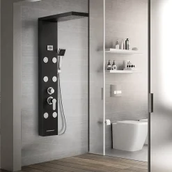 Colonne De Douche Hydromassante|Auralum Max Colonne de Douche Hydromassante Panneau de douche Chromé en Inox Laiton Murale Système de Douche Digitale Multifonctionnel