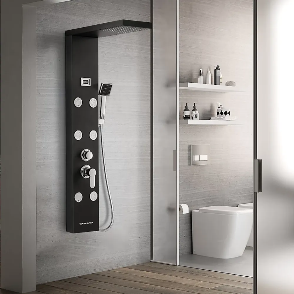 Colonne De Douche Hydromassante|Auralum Max Colonne de Douche Hydromassante Panneau de douche Chromé en Inox Laiton Murale Système de Douche Digitale Multifonctionnel