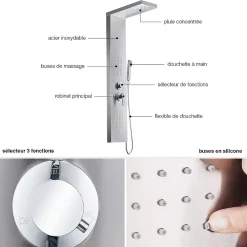 Saniverre Colonne de douche hydromassante ZENY 3 jets Gris / Argent -