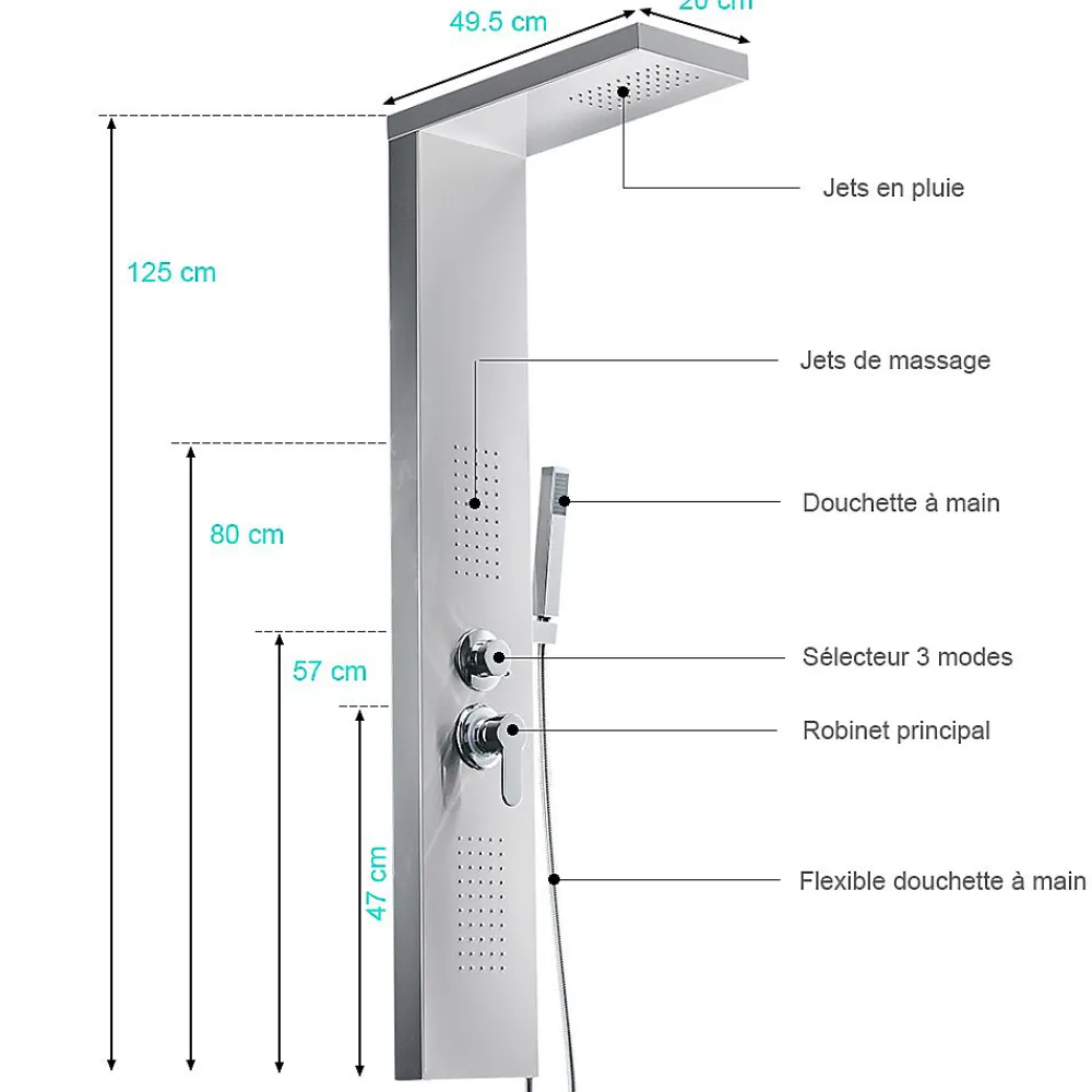 Saniverre Colonne de douche hydromassante ZENY 3 jets Gris / Argent -