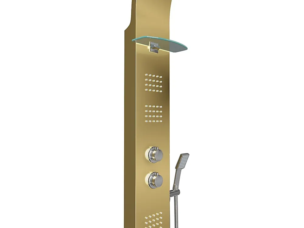 Vente-unique Colonne de douche hydromassante thermostatique - Dorée - 45 x 150 cm - JOSTA