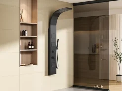 Colonne De Douche Mécanique|Vente-unique Colonne de douche hydromassante - Noir - 20 x 150 cm - TYRA