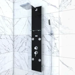 Galedo Colonne de douche hydromassante mécanique avec pommeau + douchette + flexible, noir, Glass
