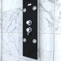 Galedo Colonne de douche hydromassante mécanique avec pommeau + douchette + flexible, noir, Glass