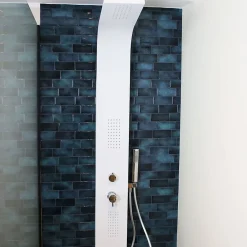 Colonne De Douche Hydromassante|Essebagno Colonne de douche hydromassante mécanique avec pommeau + douchette + flexible blanc Esseflat