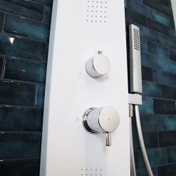 Colonne De Douche Hydromassante|Essebagno Colonne de douche hydromassante mécanique avec pommeau + douchette + flexible blanc Esseflat