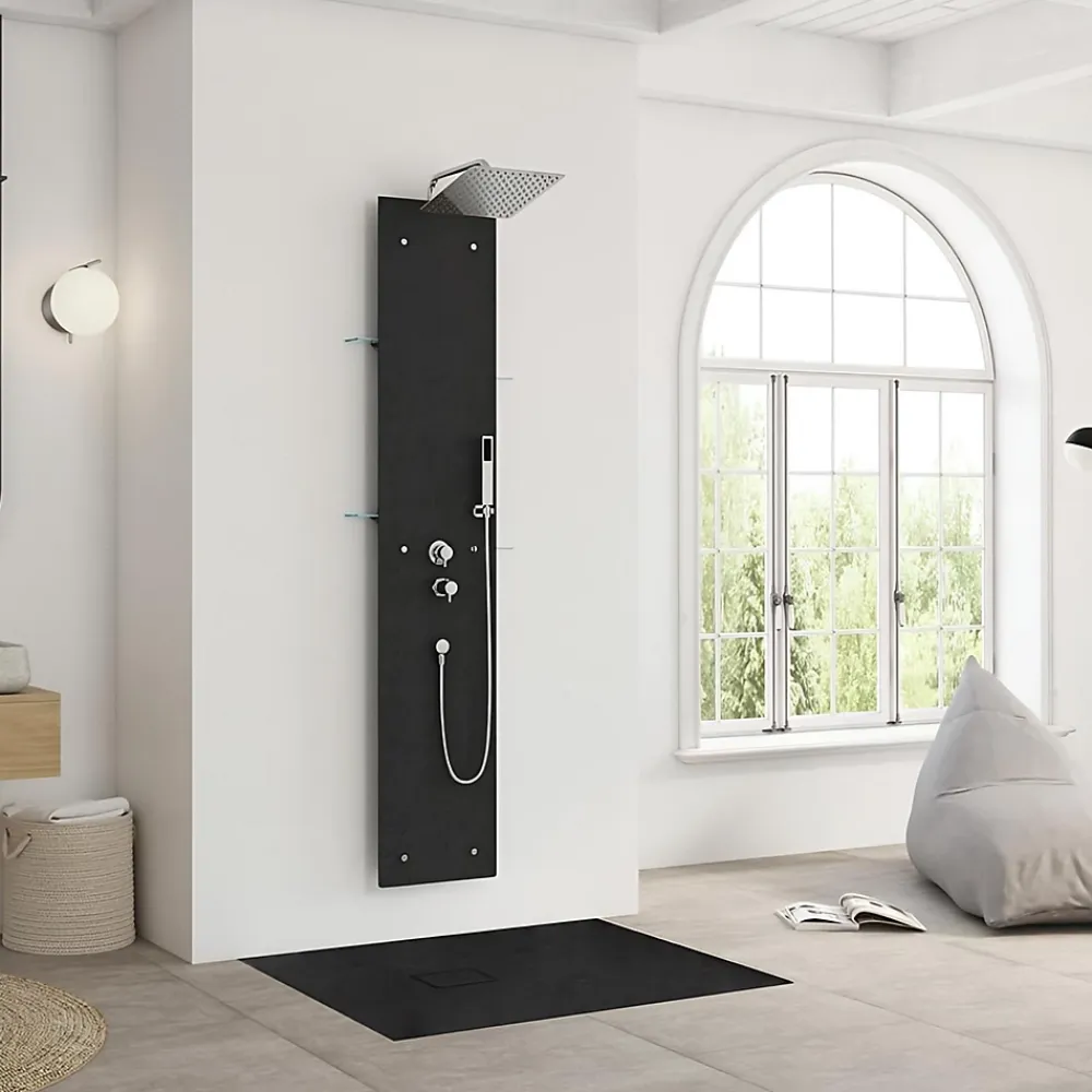 Kinedo Colonne de douche AQUAWALL PIETRA couleur noir équipée thermostatique colonne de douche