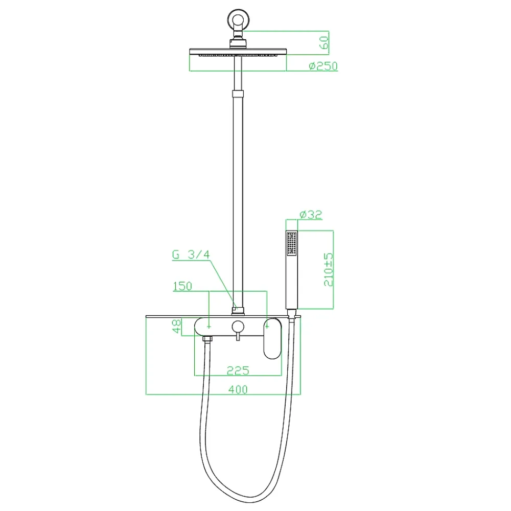 Essebagno Colonne de douche mécanique avec tablette chromée Apsara II