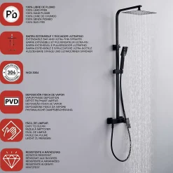 Poalgi Colonne de douche mécanique avec barre extensible SKY BATH noir mat PVD Inox S304 série ARMY