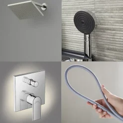 Colonne De Douche Encastrable|Hansgrohe Colonne de douche mécanique Vernis Shape Douche de tête Vernis Shape Flexible Designflex Douchette Pulsify chromé