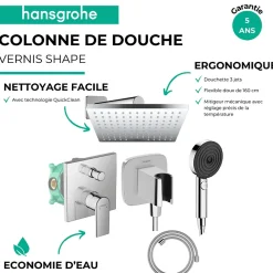 Colonne De Douche Encastrable|Hansgrohe Colonne de douche mécanique Vernis Shape Douche de tête Vernis Shape Flexible Designflex Douchette Pulsify chromé