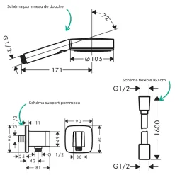Colonne De Douche Encastrable|Hansgrohe Colonne de douche mécanique Vernis Shape Douche de tête Vernis Shape Flexible Designflex Douchette Pulsify chromé