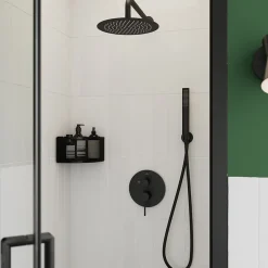 Colonne De Douche Encastrable|GoodHome Colonne de douche mécanique encastrée en laiton massif finition noir mat, Owens