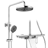 Colonne De Douche Mécanique|Homelody Colonne de Douche Mécanique avec Étagère 40 cm et Cascade Douchette 5 Jets et Jet Pluie Hauteur Réglable 940 a 1200 mm Chromé