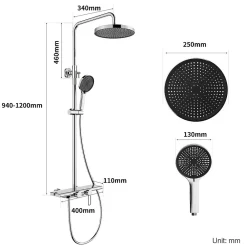 Colonne De Douche Mécanique|Homelody Colonne de Douche Mécanique avec Étagère 40 cm et Cascade Douchette 5 Jets et Jet Pluie Hauteur Réglable 940 a 1200 mm Chromé