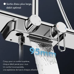 Colonne De Douche Mécanique|Homelody Colonne de Douche Mécanique avec Étagère 40 cm et Cascade Douchette 5 Jets et Jet Pluie Hauteur Réglable 940 a 1200 mm Chromé