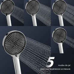 Colonne De Douche Mécanique|Homelody Colonne de Douche Mécanique avec Étagère 40 cm et Cascade Douchette 5 Jets et Jet Pluie Hauteur Réglable 940 a 1200 mm Chromé