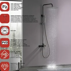 Poalgi Colonne de douche mécanique avec barre extensible SKY BATH noir cristal PVD série INFINITE