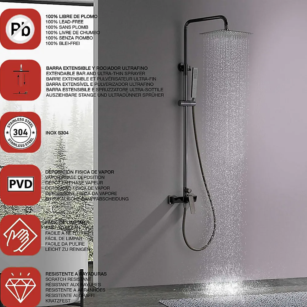 Poalgi Colonne de douche mécanique avec barre extensible SKY BATH noir cristal PVD série INFINITE