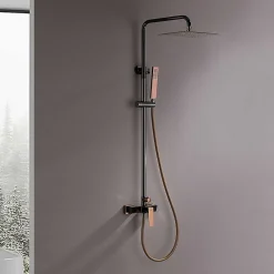 Colonne De Douche Mécanique|Poalgi Colonne de douche mécanique avec barre extensible SKY BATH noir cristal et or rose PVD série INFINITE
