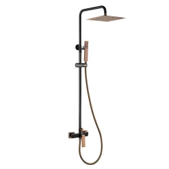 Colonne De Douche Mécanique|Poalgi Colonne de douche mécanique avec barre extensible SKY BATH noir cristal et or rose PVD série INFINITE