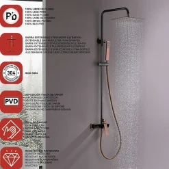 Colonne De Douche Mécanique|Poalgi Colonne de douche mécanique avec barre extensible SKY BATH noir cristal et or rose PVD série INFINITE