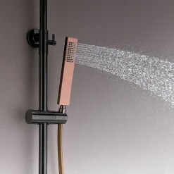 Colonne De Douche Mécanique|Poalgi Colonne de douche mécanique avec barre extensible SKY BATH noir cristal et or rose PVD série INFINITE