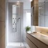 Valentin Colonne de douche mécanique hydromassante 6 buses avec tablette, pomme de tête, douchette 3 jets et flexible, gris, Totem Alu