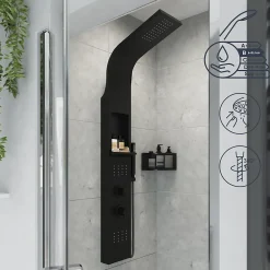 GoodHome Colonne de douche mécanique hydromassante, noir mat, Layra