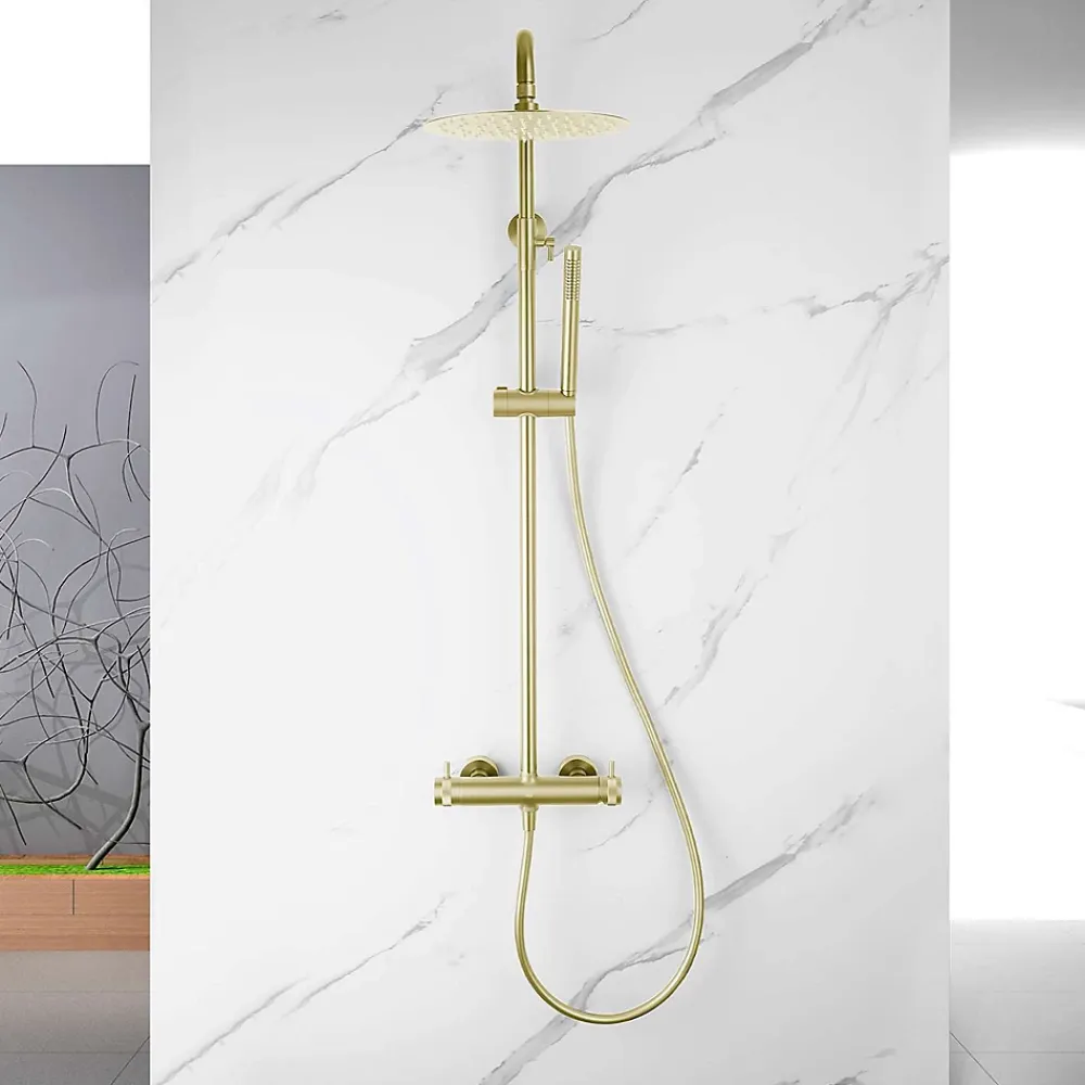 Poalgi Colonne de douche mécanique avec barre extensible SKY BATH or brossé PVD série DIAMOND