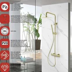 Poalgi Colonne de douche mécanique avec barre extensible SKY BATH or brossé PVD série DIAMOND
