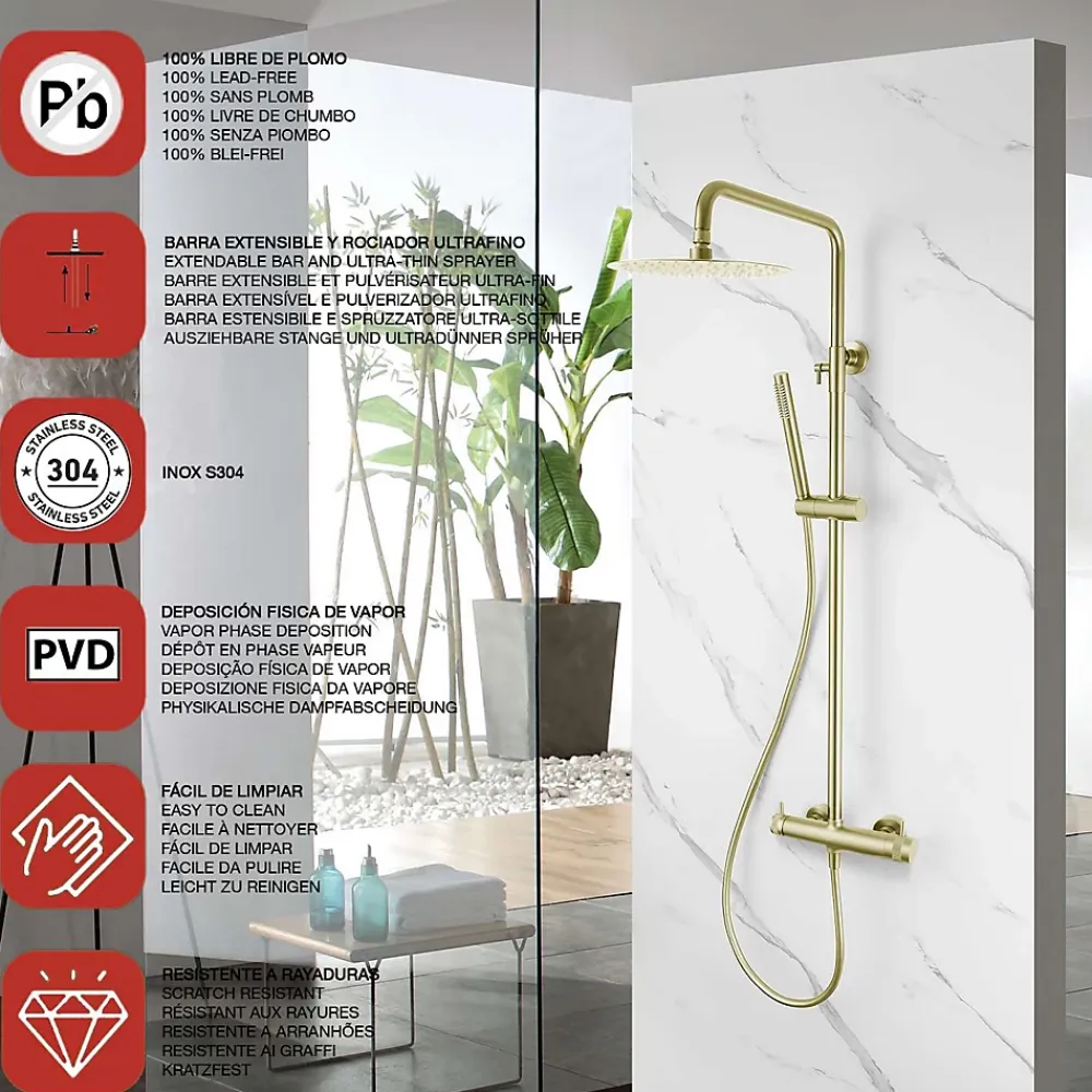 Poalgi Colonne de douche mécanique avec barre extensible SKY BATH or brossé PVD série DIAMOND