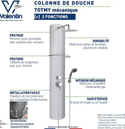 Colonne De Douche Hydromassante|Valentin Colonne de douche mécanique avec pomme de tête, douchette et flexible, en aluminuim anodisé gris, Totmy